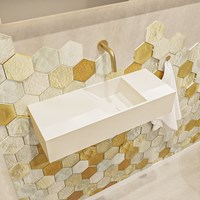 TYNE 60cm cloakroom wall-hung basin solid surface Talc. Sink position Right without tab hole.-2