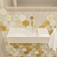 TYNE 60cm cloakroom wall-hung basin solid surface Talc. Sink position Right without tab hole.-3