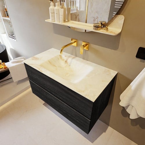 VICA-DLUX 90cm mueble de baño Antracite 2 cajones. Lavabo CLOUD Centro sin orificio color Frappe.