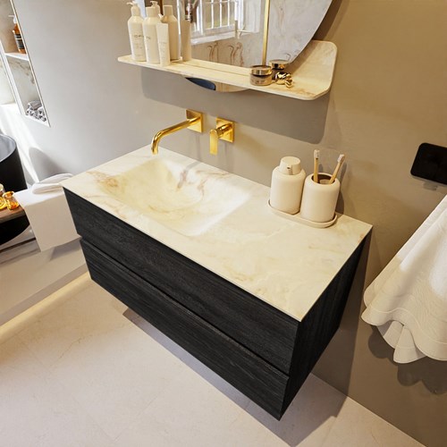 VICA-DLUX 100cm mueble de baño Antracite 2 cajones. Lavabo CLOUD Izquierda sin orificio color Frappe.