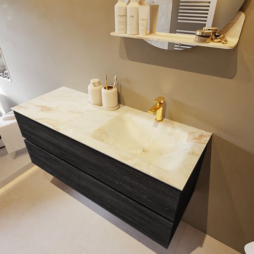 VICA-DLUX 120cm mueble de baño Antracite 2 cajones. Lavabo CLOUD Derecho 1 orificio color Frappe.