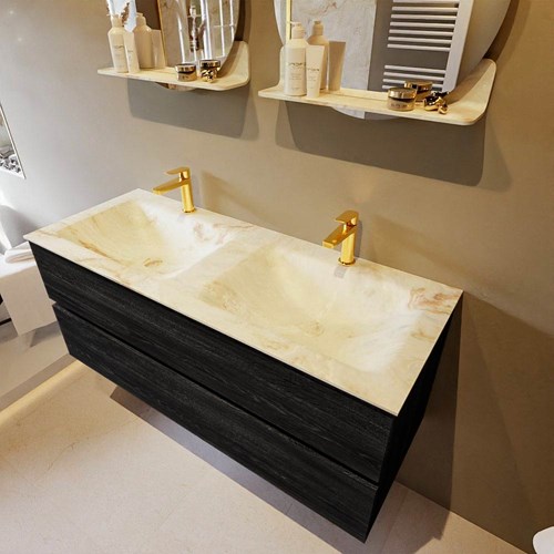 VICA-DLUX 120cm mueble de baño Antracite 2 cajones. Lavabo CLOUD Doble 2 orificios color Frappe.