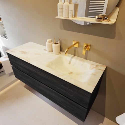 VICA-DLUX 130cm mueble de baño Antracite 2 cajones. Lavabo CLOUD Derecho sin orificio color Frappe.