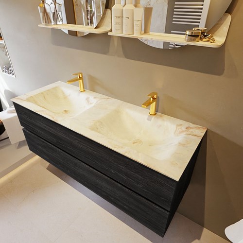 VICA-DLUX 130cm mueble de baño Antracite 2 cajones. Lavabo CLOUD Doble 2 orificios color Frappe.