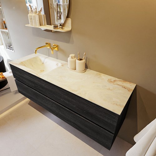 VICA-DLUX 150cm mueble de baño Antracite 2 cajones. Lavabo CLOUD Izquierda sin orificio color Frappe.