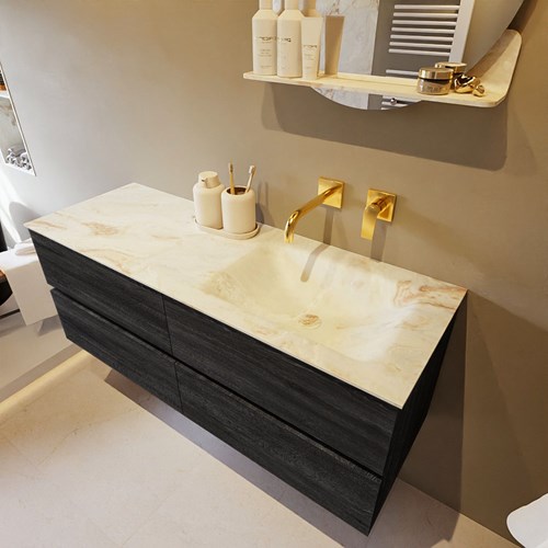 VICA-DLUX 130cm mueble de baño Antracite 4 cajones. Lavabo CLOUD Derecho sin orificio color Frappe.