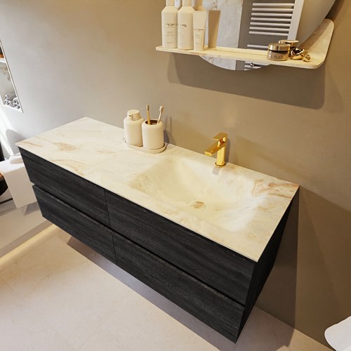 VICA-DLUX 130cm mueble de baño Antracite 4 cajones. Lavabo CLOUD Derecho 1 orificio color Frappe.