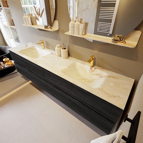 VICA-DLUX 200cm mueble de baño Antracite 4 cajones. Lavabo CLOUD Doble 2 orificios color Frappe.