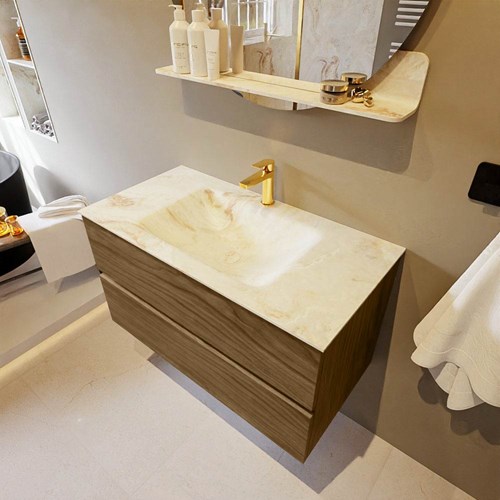 VICA-DLUX 90cm mueble de baño Chai 2 cajones. Lavabo CLOUD Centro 1 orificio color Frappe.