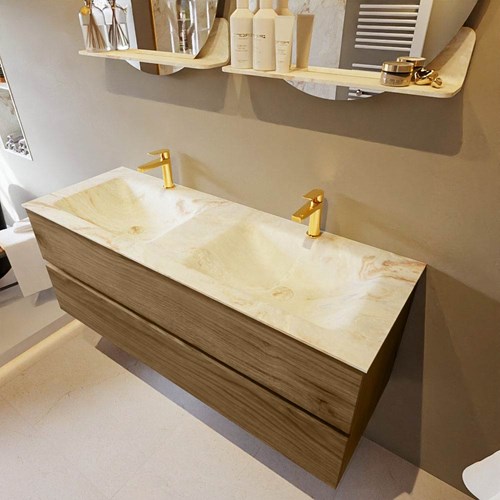 VICA-DLUX 130cm mueble de baño Chai 2 cajones. Lavabo CLOUD Doble 2 orificios color Frappe.