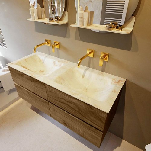 VICA-DLUX 120cm mueble de baño Chai 4 cajones. Lavabo CLOUD Doble sin orificio color Frappe.