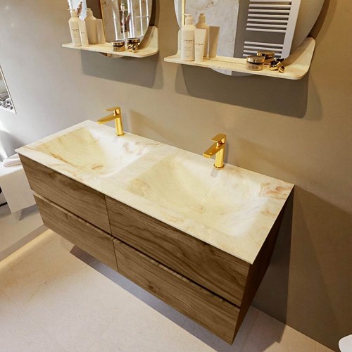 VICA-DLUX 120cm mueble de baño Chai 4 cajones. Lavabo CLOUD Doble 2 orificios color Frappe.