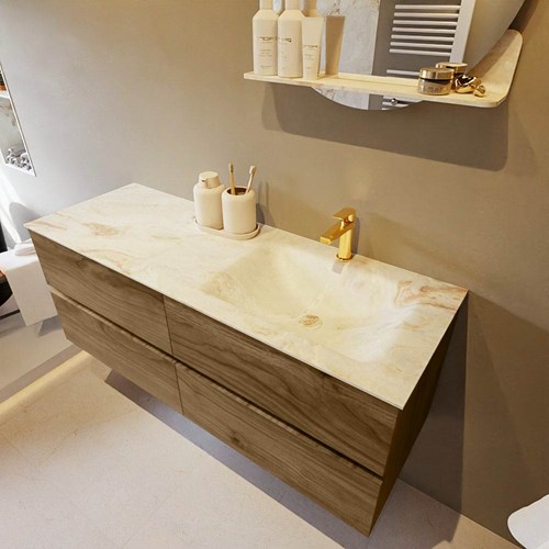 VICA-DLUX 130cm mueble de baño Chai 4 cajones. Lavabo CLOUD Derecho 1 orificio color Frappe.