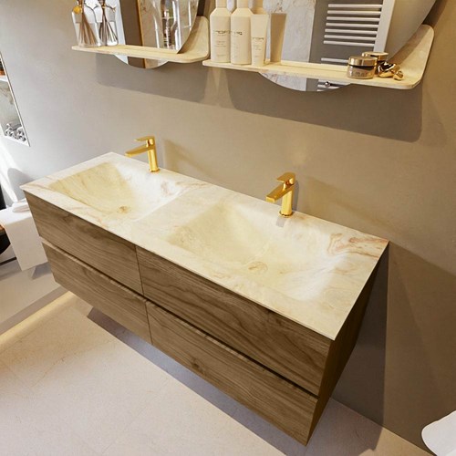 VICA-DLUX 130cm mueble de baño Chai 4 cajones. Lavabo CLOUD Doble 2 orificios color Frappe.