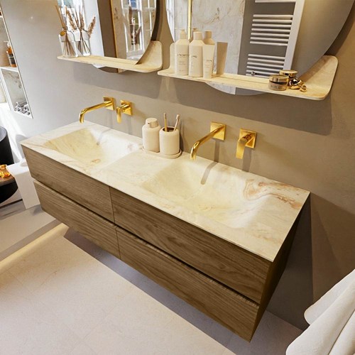 VICA-DLUX 150cm mueble de baño Chai 4 cajones. Lavabo CLOUD Doble sin orificio color Frappe.