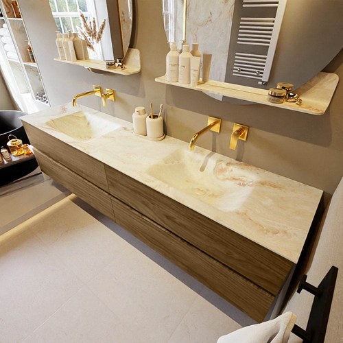 VICA-DLUX 200cm mueble de baño Chai 4 cajones. Lavabo CLOUD Doble sin orificio color Frappe.
