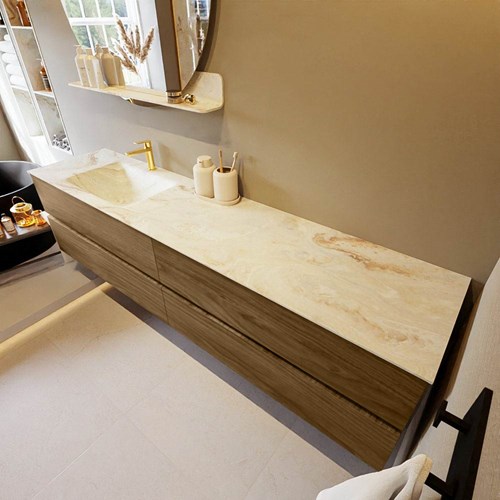 VICA-DLUX 200cm mueble de baño Chai 4 cajones. Lavabo CLOUD Izquierda 1 orificio color Frappe.