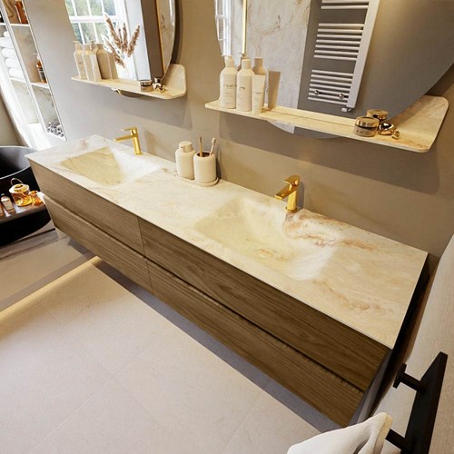 VICA-DLUX 200cm mueble de baño Chai 4 cajones. Lavabo CLOUD Doble 2 orificios color Frappe.