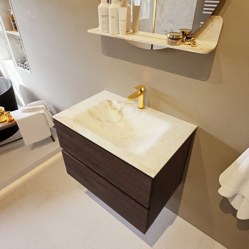 VICA-DLUX 70cm mueble de baño Dark Brown 2 cajones. Lavabo CLOUD Centro 1 orificio color Frappe.