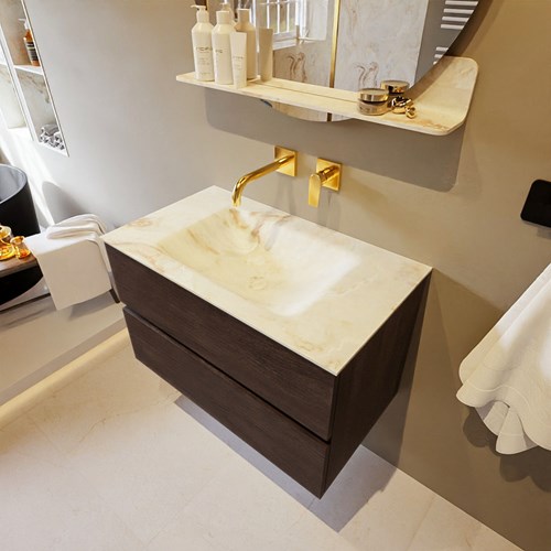 VICA-DLUX 80cm mueble de baño Dark Brown 2 cajones. Lavabo CLOUD Centro sin orificio color Frappe.