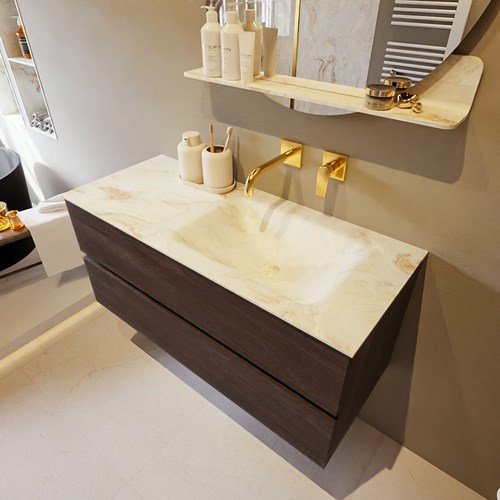 VICA-DLUX 110cm mueble de baño Dark Brown 2 cajones. Lavabo CLOUD Derecho sin orificio color Frappe.