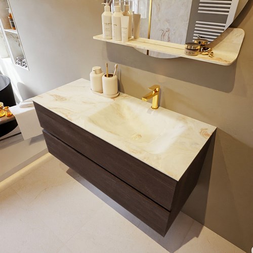 VICA-DLUX 110cm mueble de baño Dark Brown 2 cajones. Lavabo CLOUD Derecho 1 orificio color Frappe.