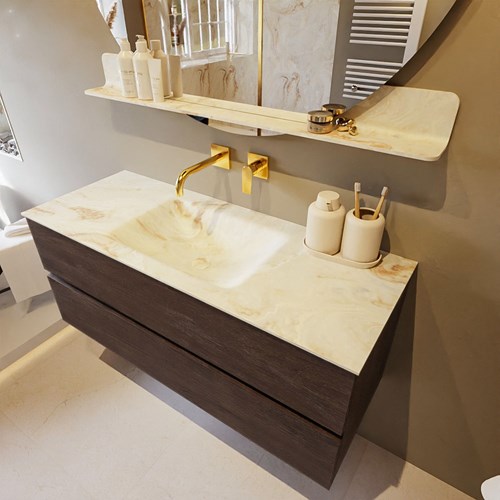 VICA-DLUX 120cm mueble de baño Dark Brown 2 cajones. Lavabo CLOUD Centro sin orificio color Frappe.