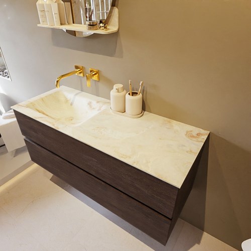 VICA-DLUX 120cm mueble de baño Dark Brown 2 cajones. Lavabo CLOUD Izquierda sin orificio color Frappe.