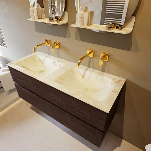 VICA-DLUX 120cm mueble de baño Dark Brown 2 cajones. Lavabo CLOUD Doble sin orificio color Frappe.