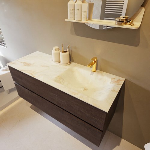 VICA-DLUX 120cm mueble de baño Dark Brown 2 cajones. Lavabo CLOUD Derecho 1 orificio color Frappe.