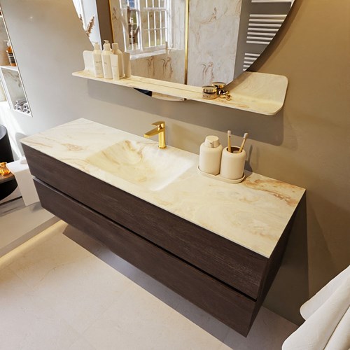 VICA-DLUX 150cm mueble de baño Dark Brown 2 cajones. Lavabo CLOUD Centro 1 orificio color Frappe.