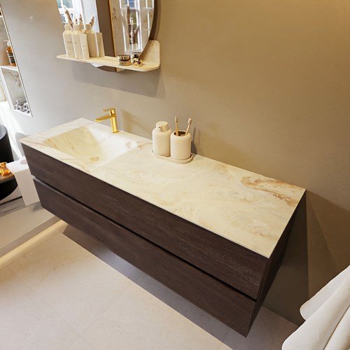 VICA-DLUX 150cm mueble de baño Dark Brown 2 cajones. Lavabo CLOUD Izquierda 1 orificio color Frappe.