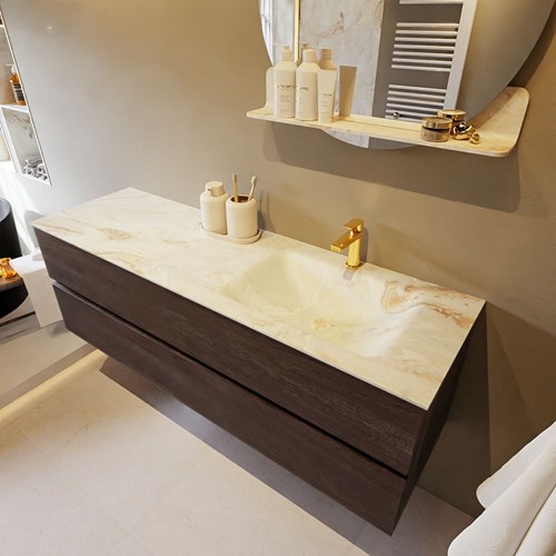 VICA-DLUX 150cm mueble de baño Dark Brown 2 cajones. Lavabo CLOUD Derecho 1 orificio color Frappe.