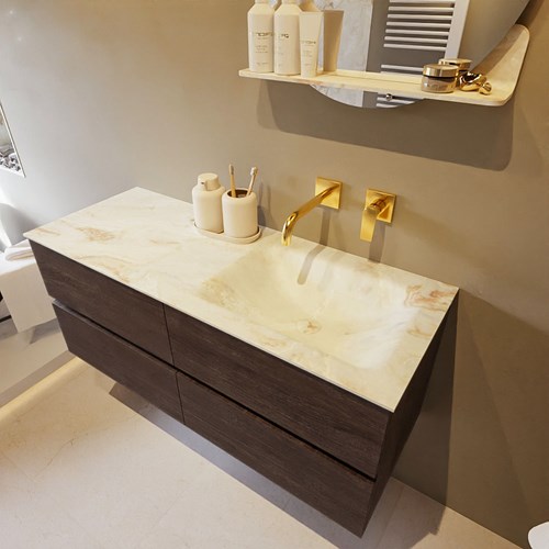VICA-DLUX 120cm mueble de baño Dark Brown 4 cajones. Lavabo CLOUD Derecho sin orificio color Frappe.