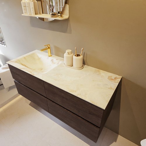 VICA-DLUX 120cm mueble de baño Dark Brown 4 cajones. Lavabo CLOUD Izquierda 1 orificio color Frappe.