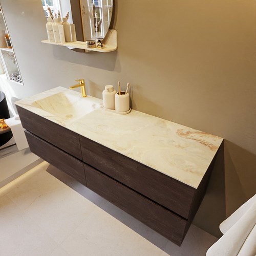 VICA-DLUX 150cm mueble de baño Dark Brown 4 cajones. Lavabo CLOUD Izquierda 1 orificio color Frappe.