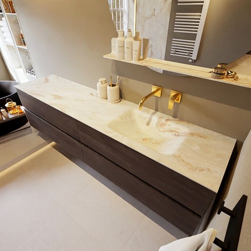 VICA-DLUX 200cm mueble de baño Dark Brown 4 cajones. Lavabo CLOUD Derecho sin orificio color Frappe.