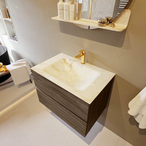 VICA-DLUX 70cm mueble de baño Mocha 2 cajones. Lavabo CLOUD Centro 1 orificio color Frappe.