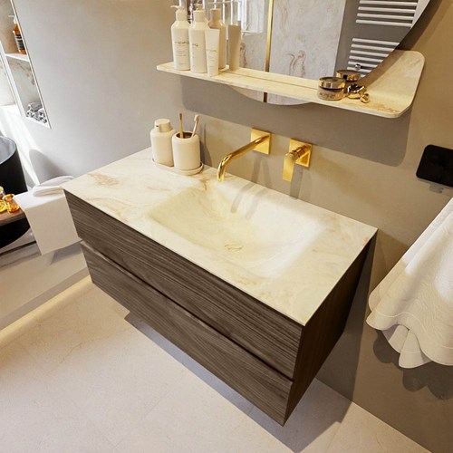 VICA-DLUX 100cm mueble de baño Mocha 2 cajones. Lavabo CLOUD Derecho sin orificio color Frappe.