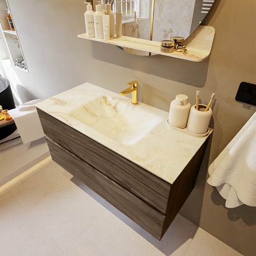 VICA-DLUX 100cm mueble de baño Mocha 2 cajones. Lavabo CLOUD Centro 1 orificio color Frappe.