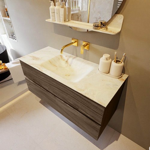 VICA-DLUX 110cm mueble de baño Mocha 2 cajones. Lavabo CLOUD Centro sin orificio color Frappe.