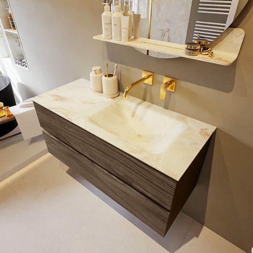 VICA-DLUX 110cm mueble de baño Mocha 2 cajones. Lavabo CLOUD Derecho sin orificio color Frappe.