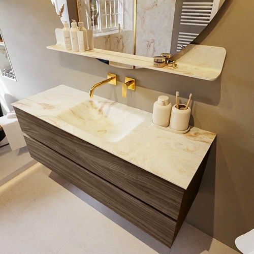 VICA-DLUX 130cm mueble de baño Mocha 2 cajones. Lavabo CLOUD Centro sin orificio color Frappe.