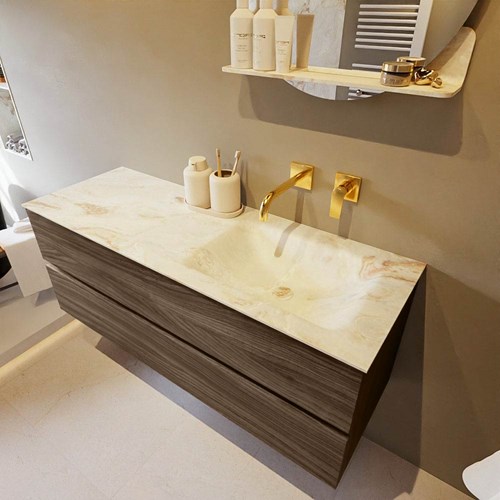 VICA-DLUX 130cm mueble de baño Mocha 2 cajones. Lavabo CLOUD Derecho sin orificio color Frappe.