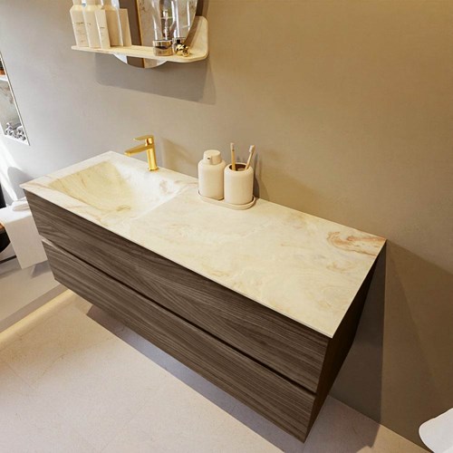 VICA-DLUX 130cm mueble de baño Mocha 2 cajones. Lavabo CLOUD Izquierda 1 orificio color Frappe.
