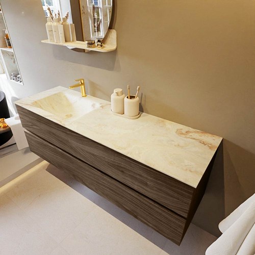VICA-DLUX 150cm mueble de baño Mocha 2 cajones. Lavabo CLOUD Izquierda 1 orificio color Frappe.