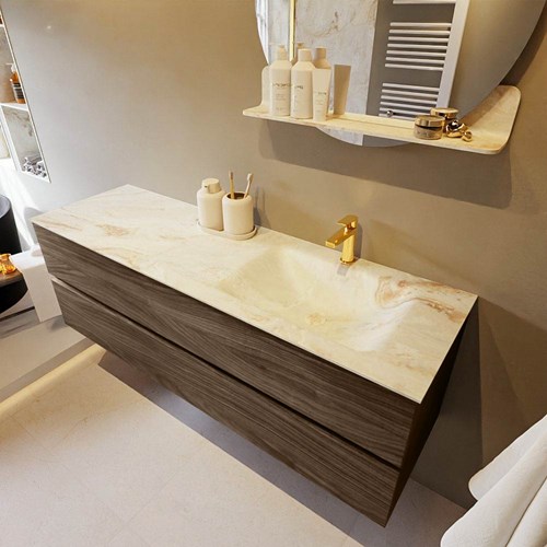 VICA-DLUX 150cm mueble de baño Mocha 2 cajones. Lavabo CLOUD Derecho 1 orificio color Frappe.