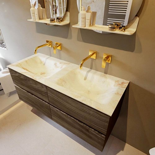 VICA-DLUX 120cm mueble de baño Mocha 4 cajones. Lavabo CLOUD Doble sin orificio color Frappe.