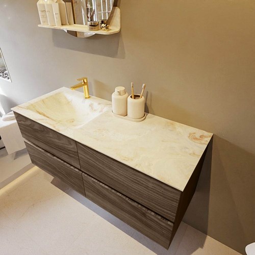 VICA-DLUX 120cm mueble de baño Mocha 4 cajones. Lavabo CLOUD Izquierda 1 orificio color Frappe.