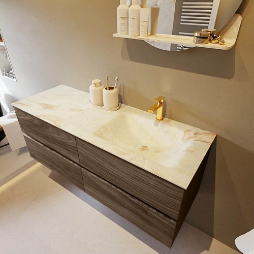 VICA-DLUX 130cm mueble de baño Mocha 4 cajones. Lavabo CLOUD Derecho 1 orificio color Frappe.